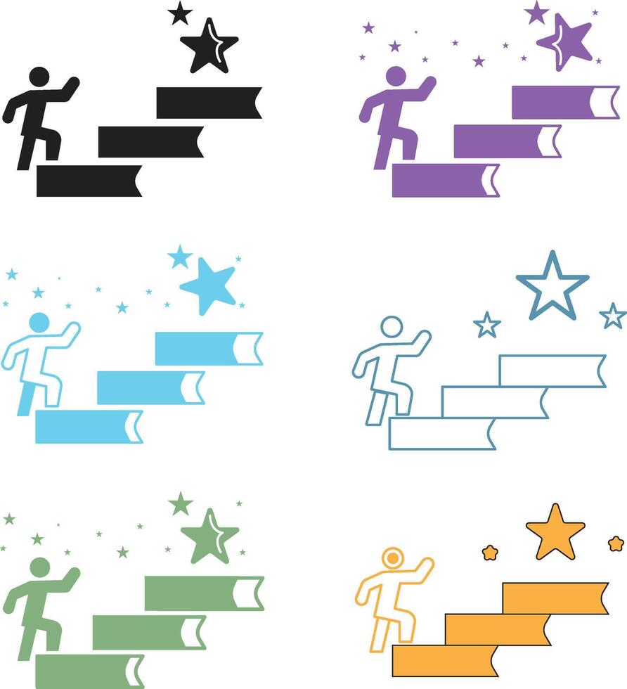 People reaching star book stairs icon set vector