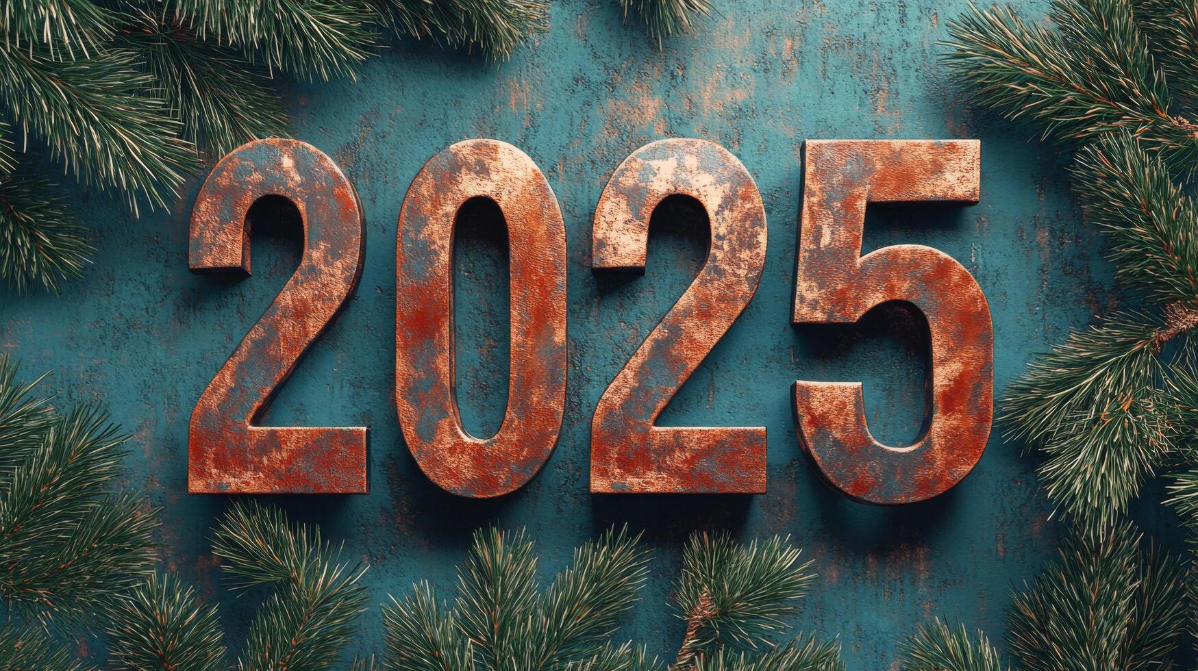 New Year's celebration 2025 symbolized by vintage numbers surrounded by evergreen branches photo