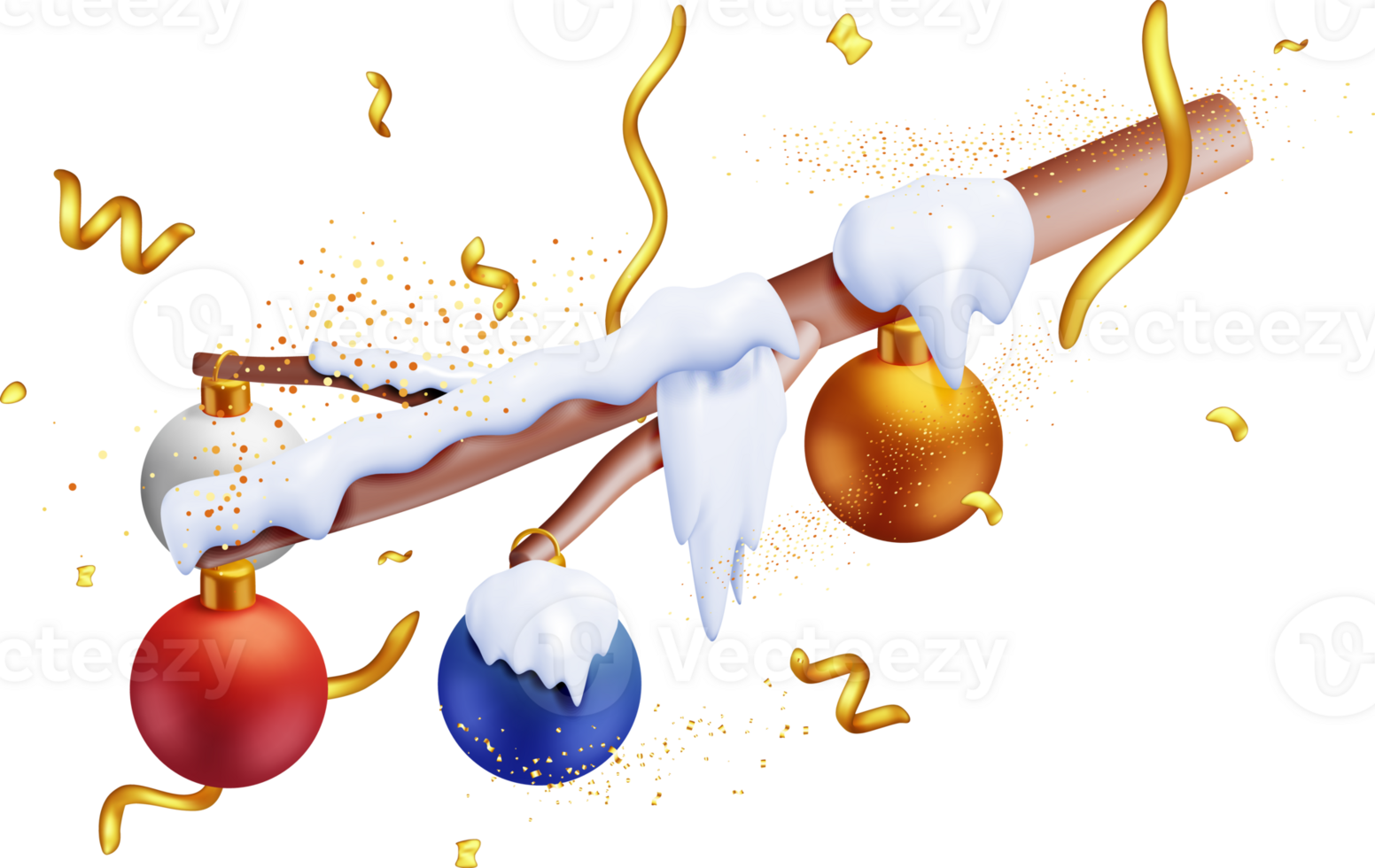 3D Christmas Tree Branches and Hanging Glass Balls png