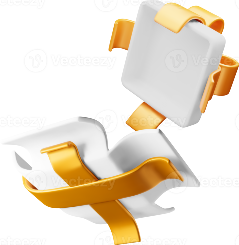 3D White Open Gift Box with Bow Icon png