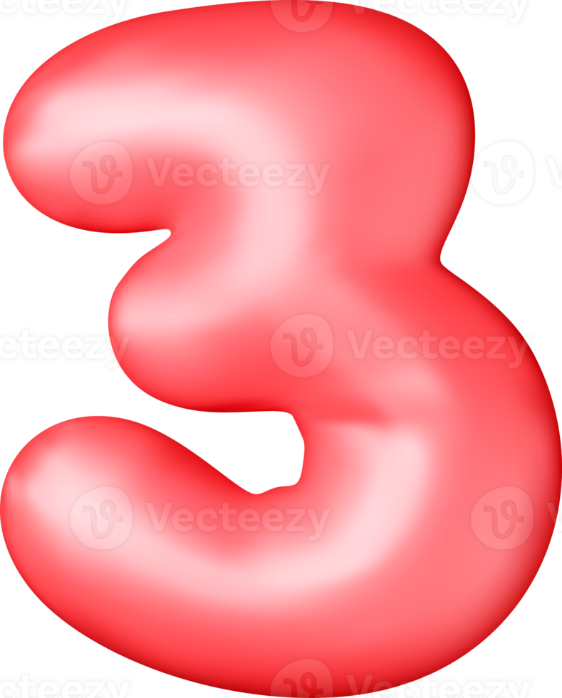 3D red balloon number three png