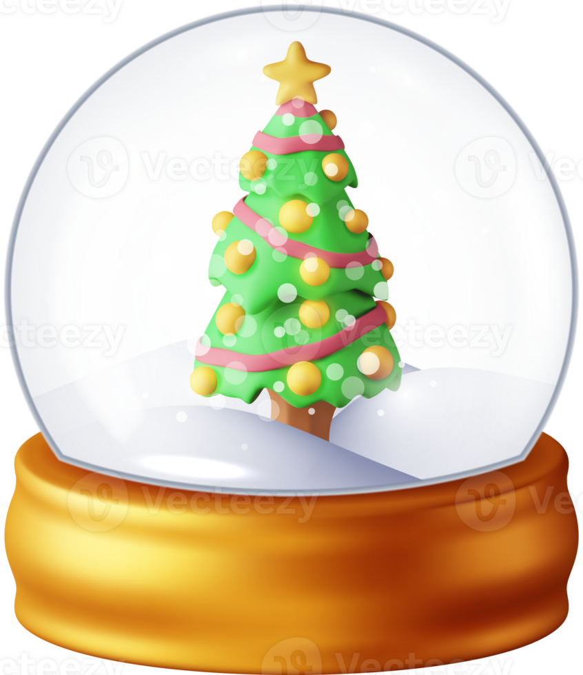 3D Glass Christmas Snow Globe with Tree png