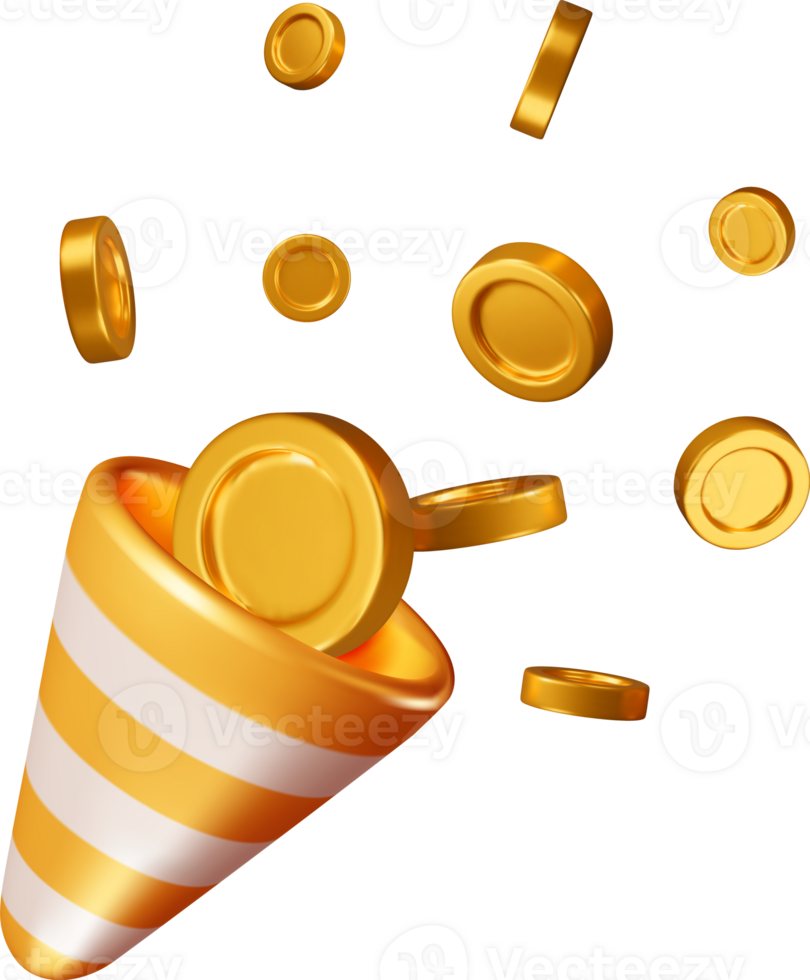 3d party popper with flying money coin png