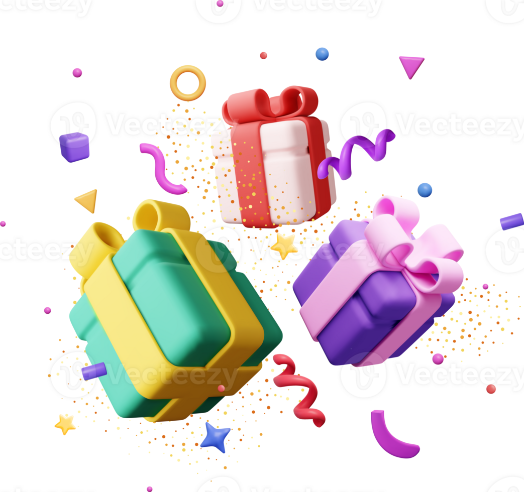 3D Pile Gift Box With Falling Confetti png