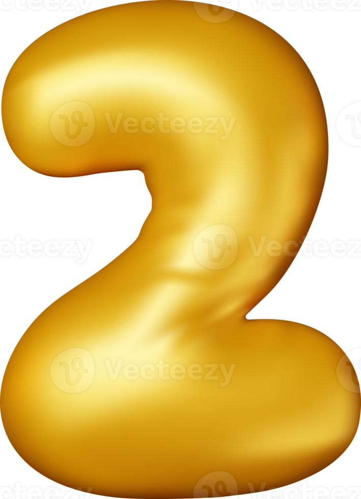 3D gold balloon number two png