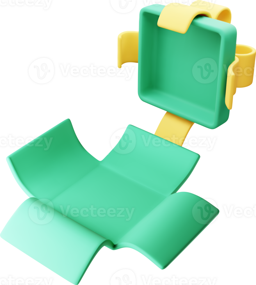 3D Green Open Gift Box with Bow Icon png