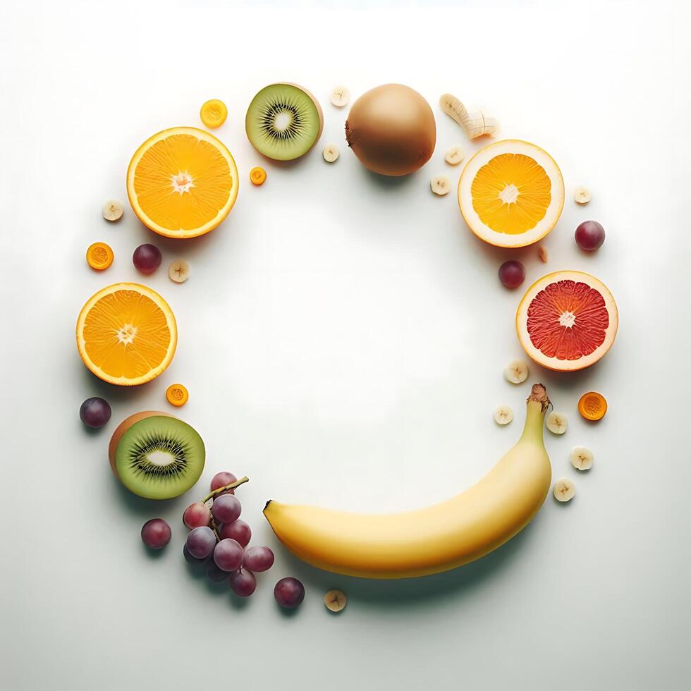Colorful Fruit Arrangement in a Circle on White Background photo