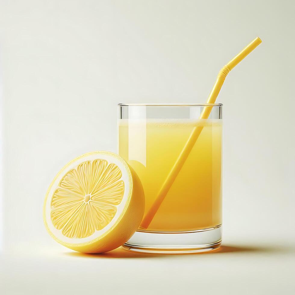 Refreshing Lemon Juice in Glass with Straw A Perfect Summer Drink photo