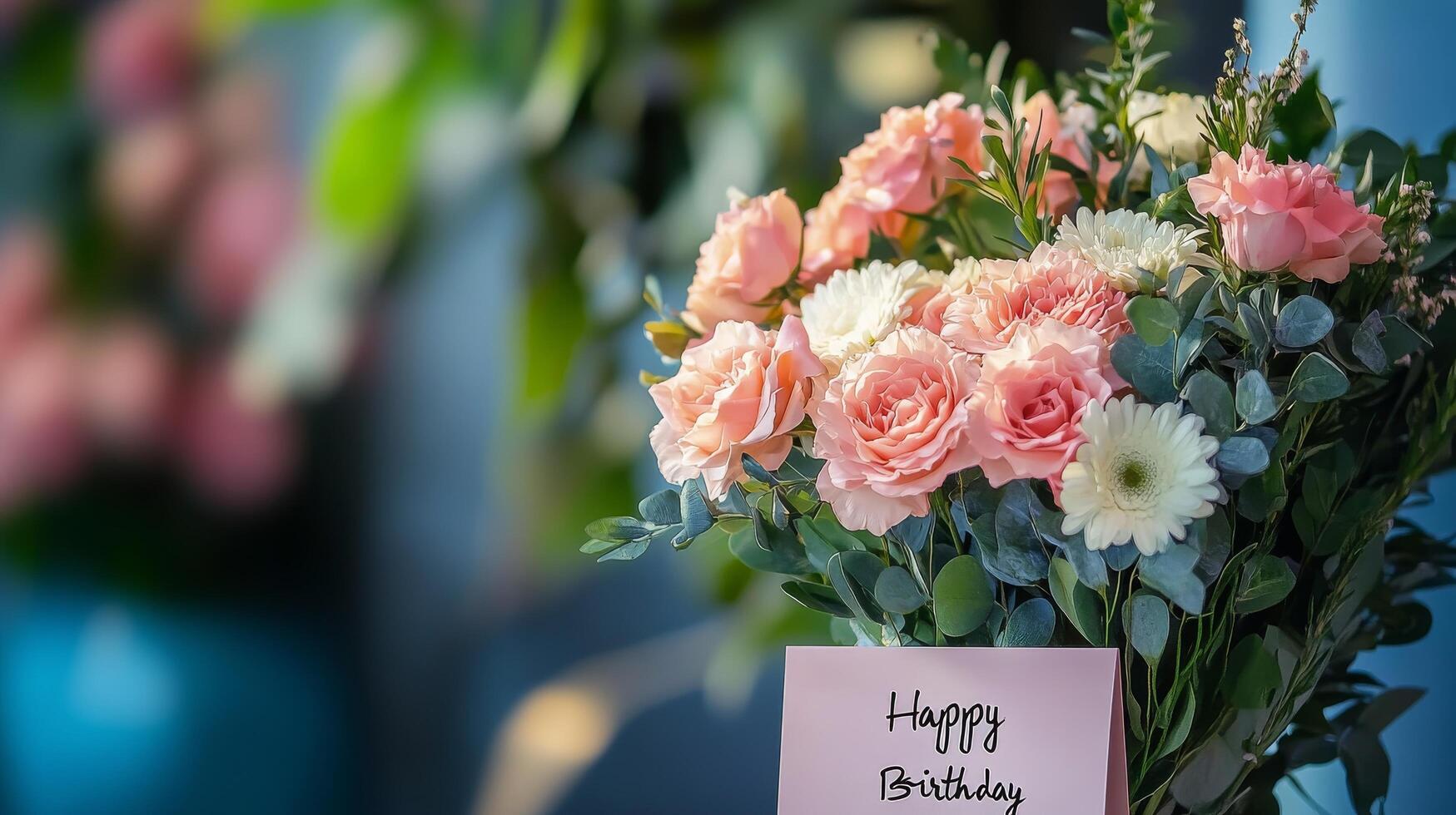 Beautiful floral birthday greeting card featuring vibrant blossoms and pastel colors photo
