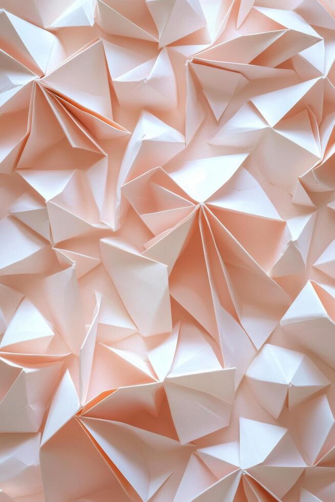 Colorful origami paper shapes creating a textured background in soft peach and white tones photo