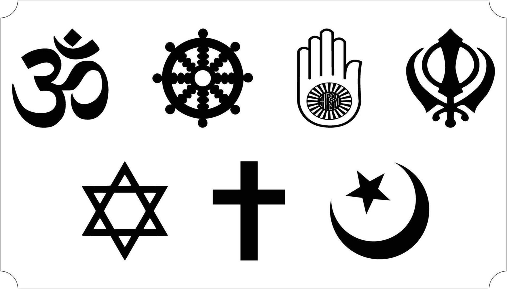 Religion Icons Set, Containing All Religion Icons Outlines. Christianity, Islam, Buddhism, Hinduism, Jainism, yin and yang, Shinto tori gate, Sikhism and swastik. Illustration Collection vector