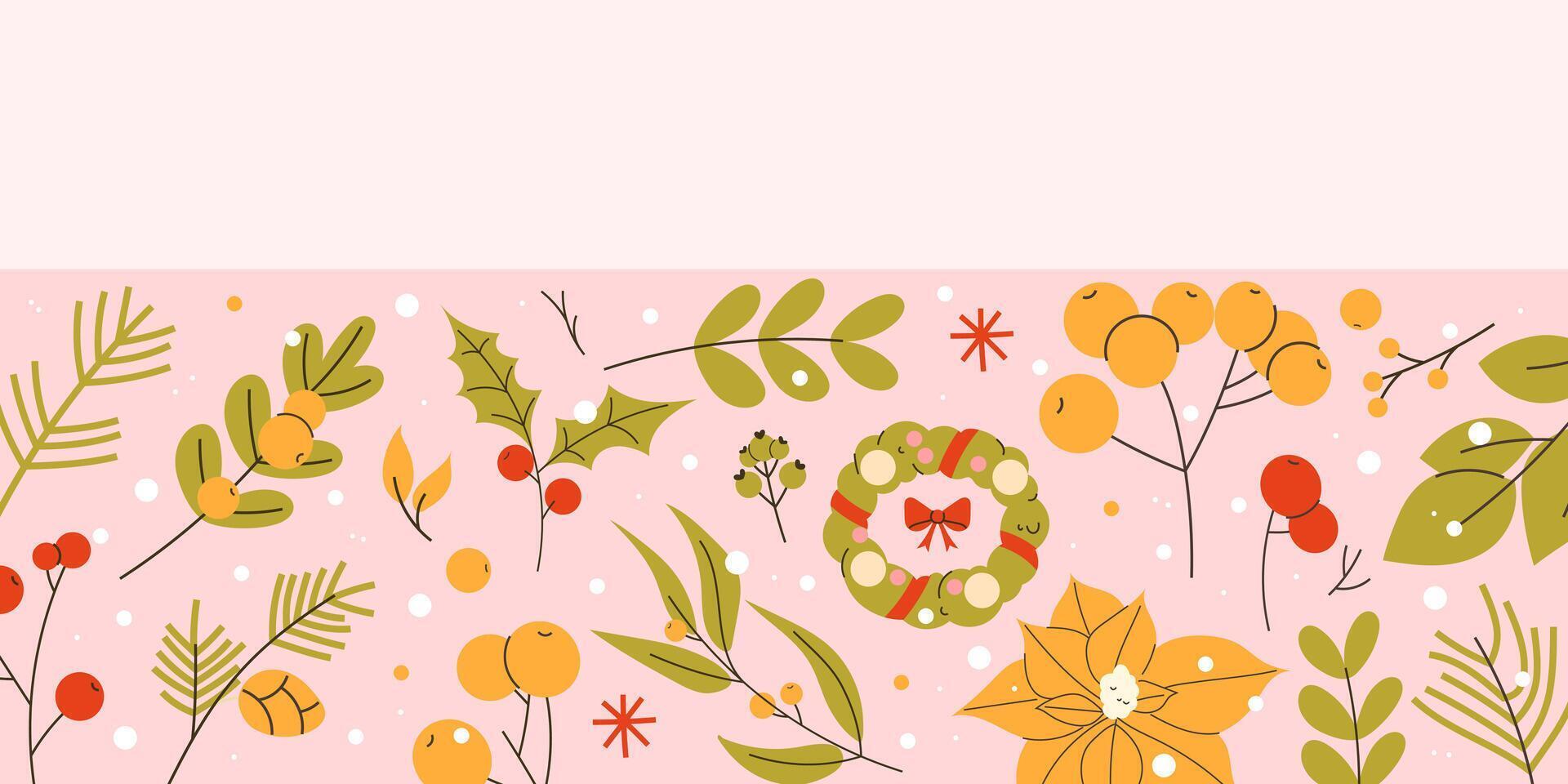 Christmas botanical background template vector