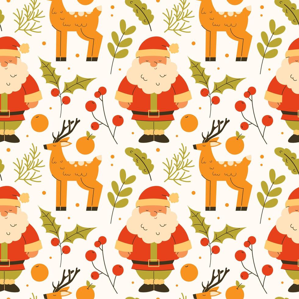 Christmas seamless pattern with santa claus and reindeer vector