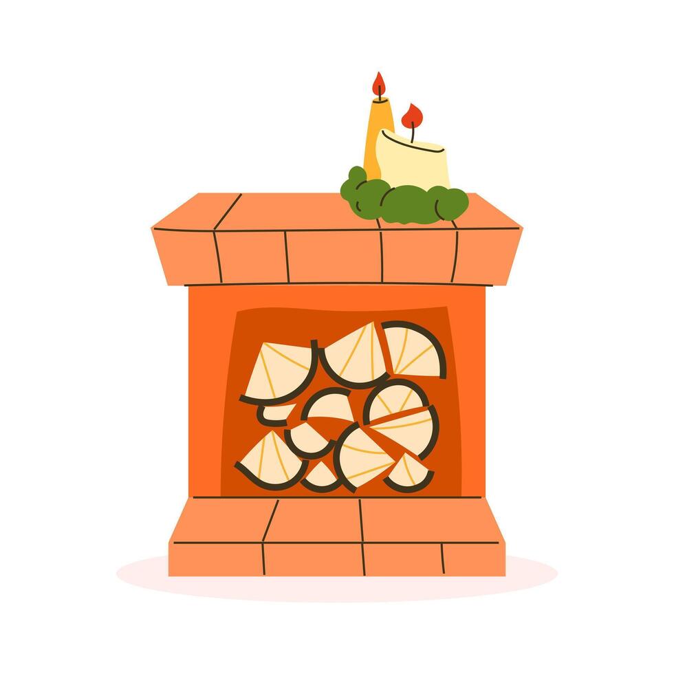 Fireplace with candles in flat style on white background vector