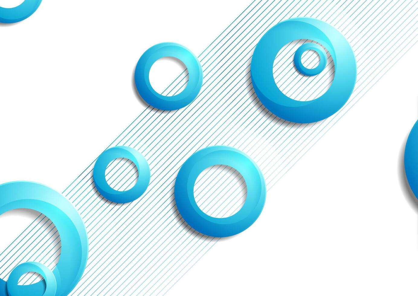 Blue minimal lines and glossy rings abstract tech background vector