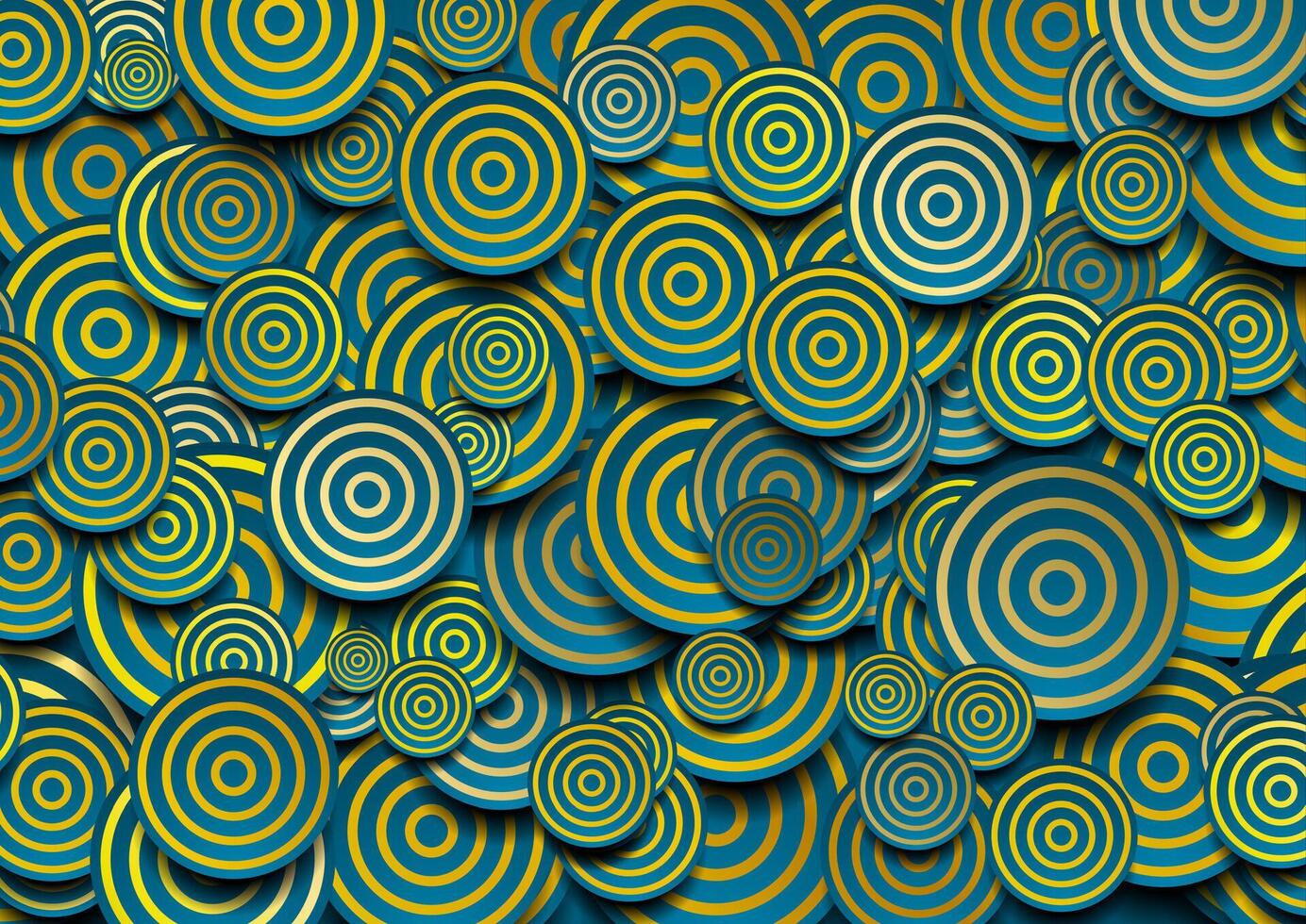 Blue golden circles abstract retro geometric background vector