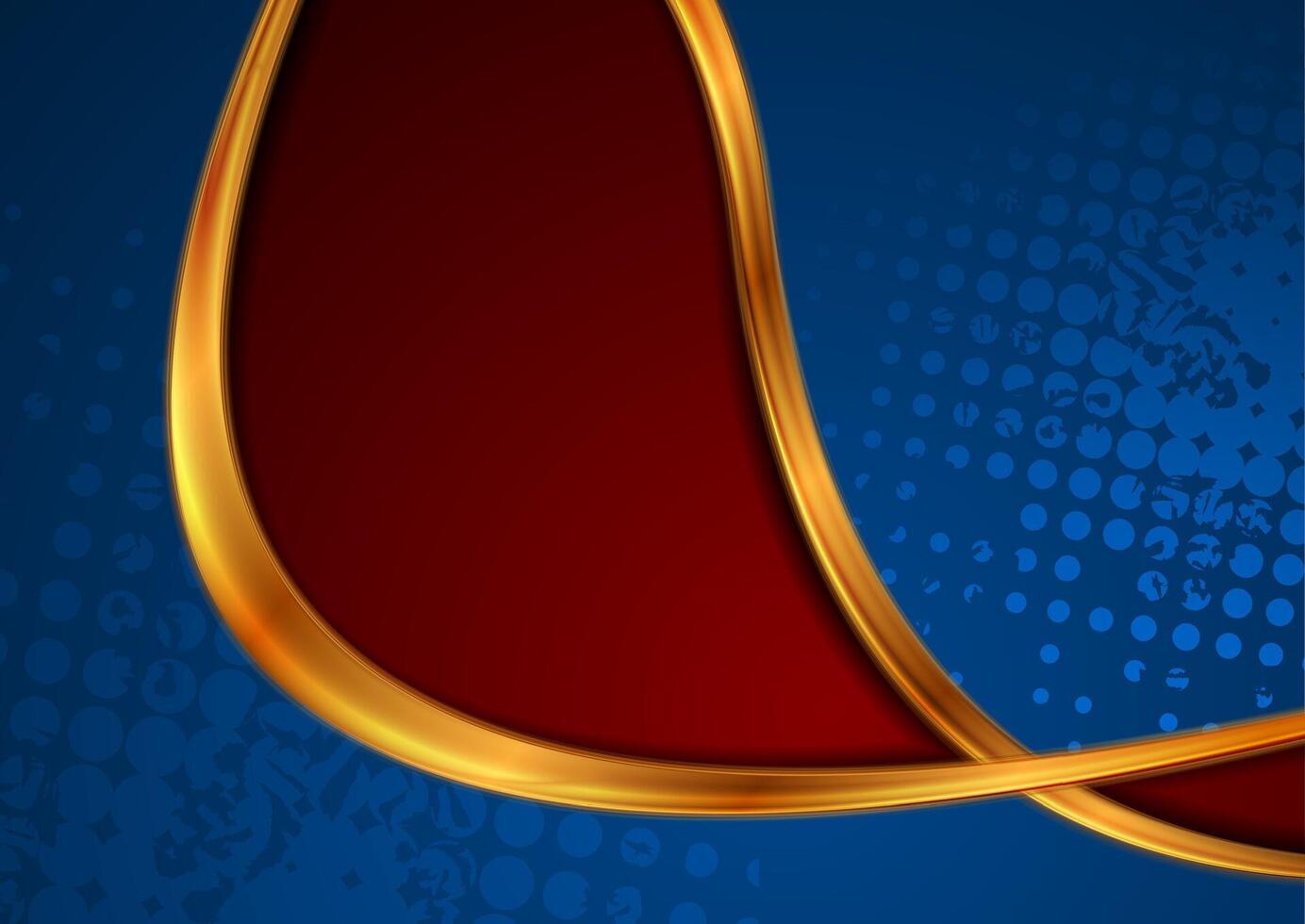 Blue and red abstract background with golden glossy waves vector