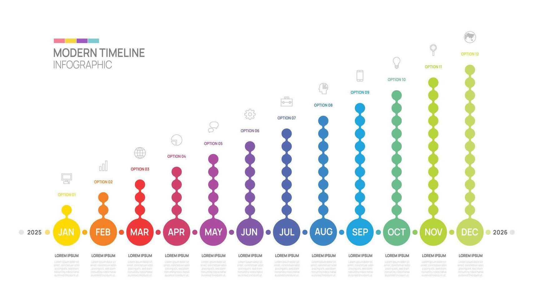 Business timeline infographic Circle Point step template. 2025 milestone element timeline chart diagram calendar, infographics. vector