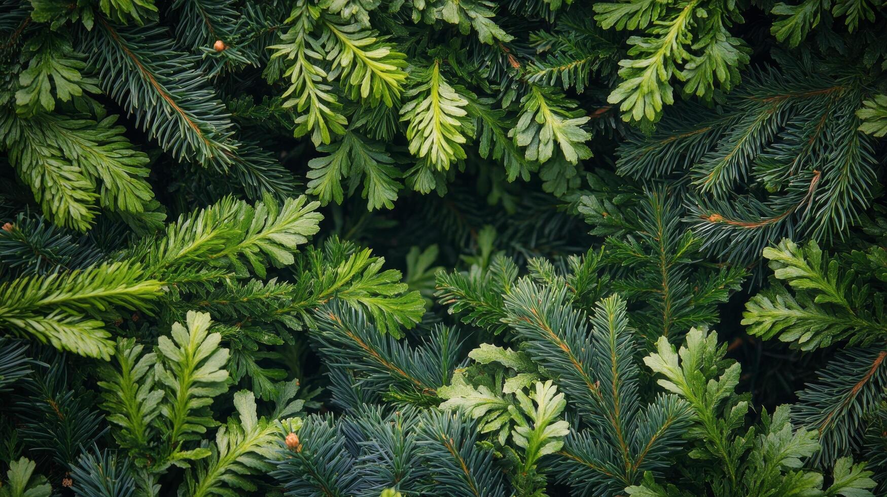 Lush green foliage of coniferous trees in a dense forest landscape during daylight hours photo