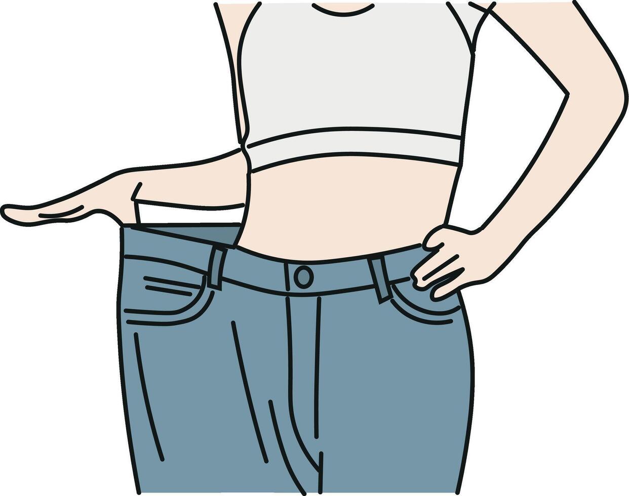 Woman Dieting Young Woman On Diet Showing Weight Loss Results vector