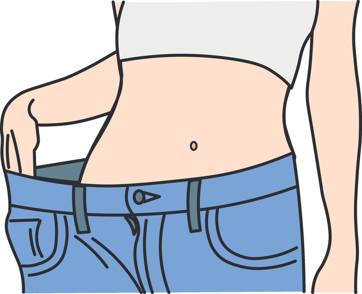 Woman Shows Off Her Flat Tummy in Baggy Jeans After Weight Loss Process woman diet woman health vector