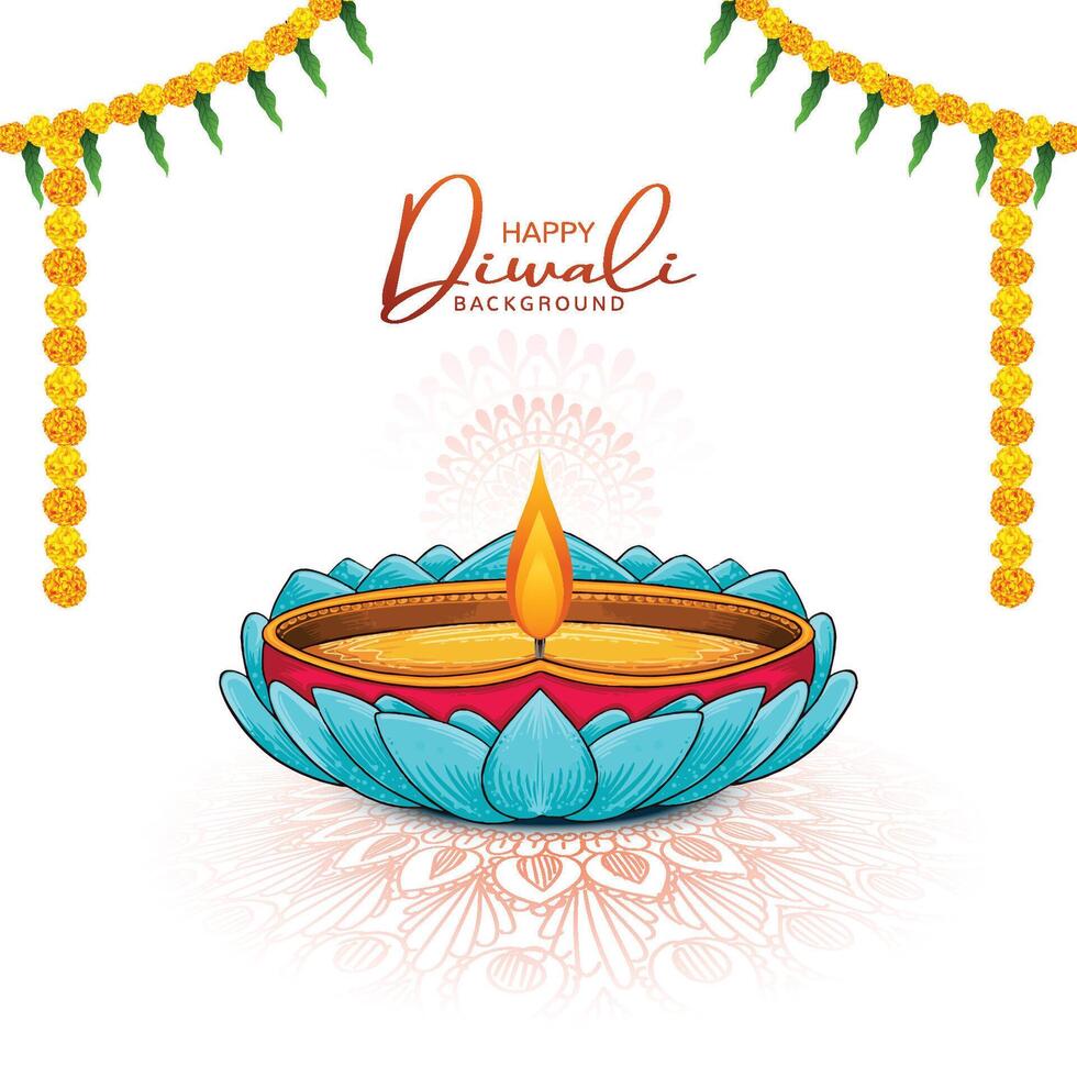 Illustration of burning diya on happy diwali holiday background vector