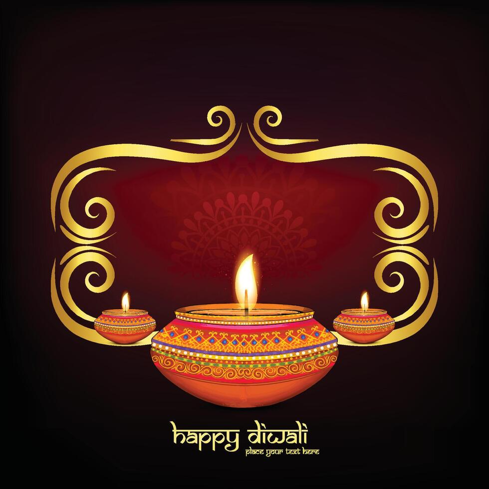 Diwali festival of lights banner with diya card background vector