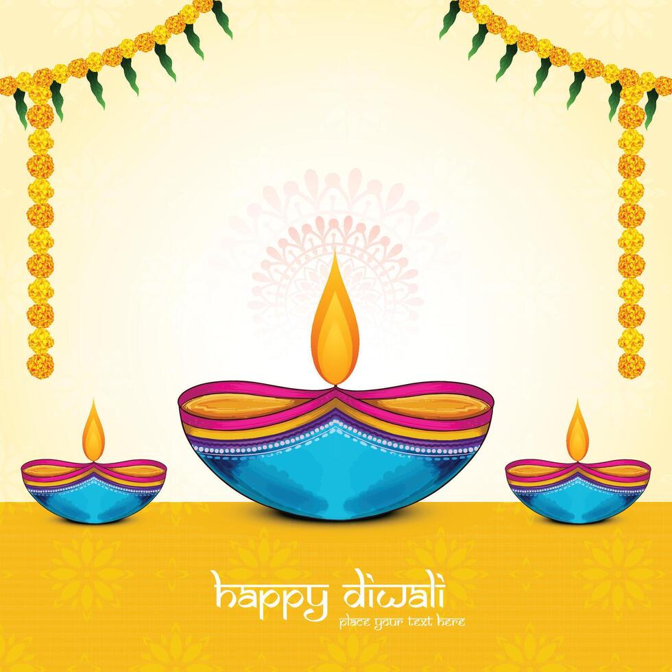 Happy diwali oil lamp festival celebration card background vector