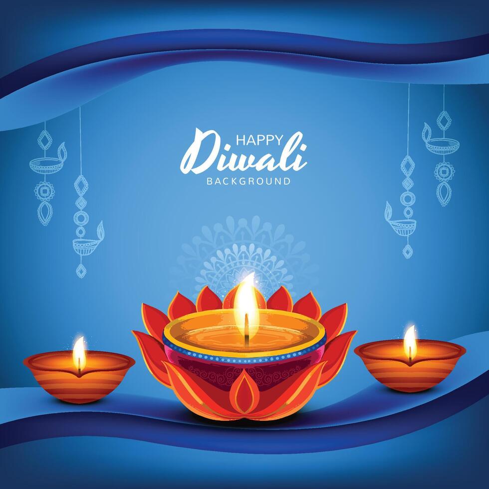 Happy diwali greeting card with diya in indian style background vector