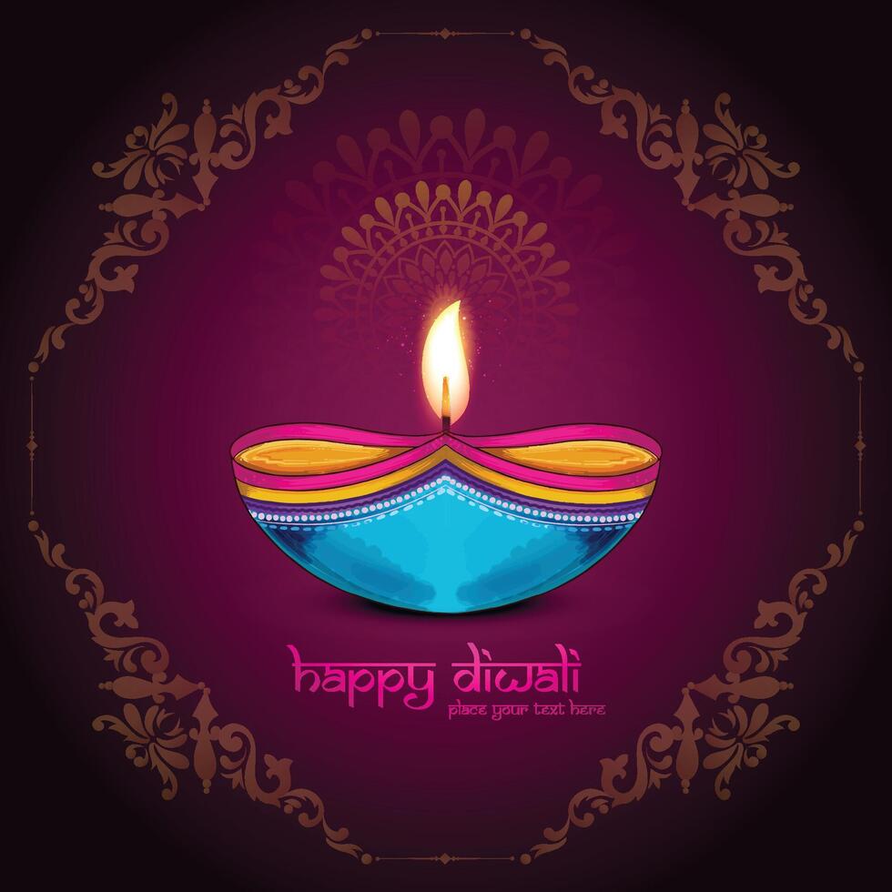 Happy diwali oil lamp festival celebration card background vector