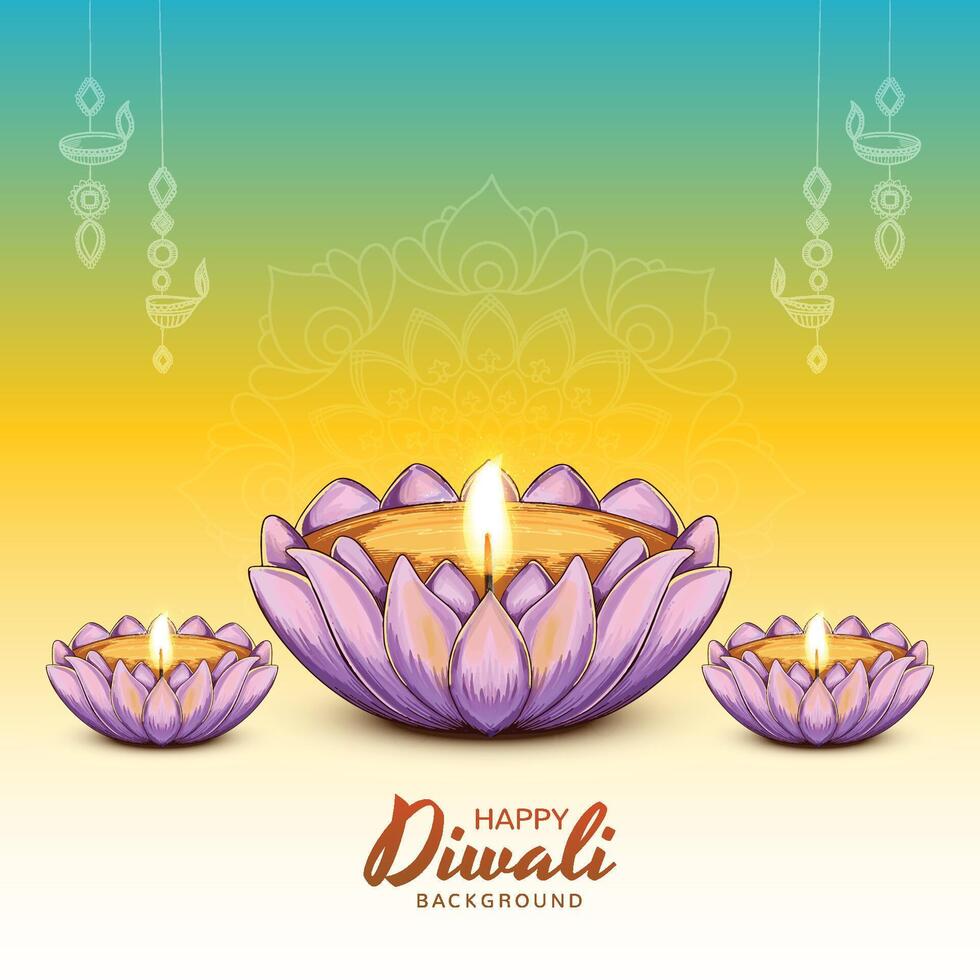 Happy diwali festival of light background with diya lamp card design vector