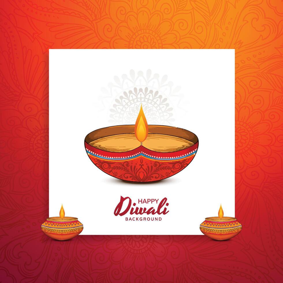 Happy diwali festival of light background with diya lamp card design vector