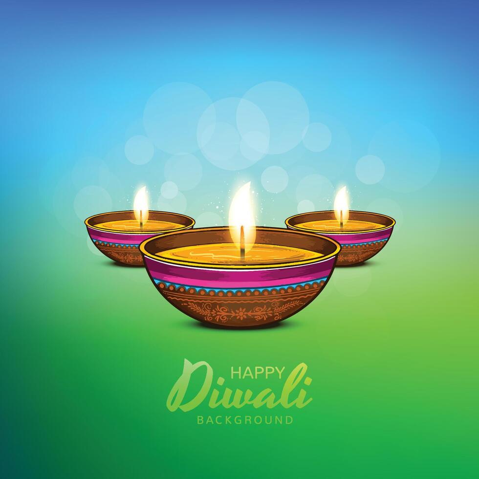 Beautiful happy diwali decorative diya card background vector
