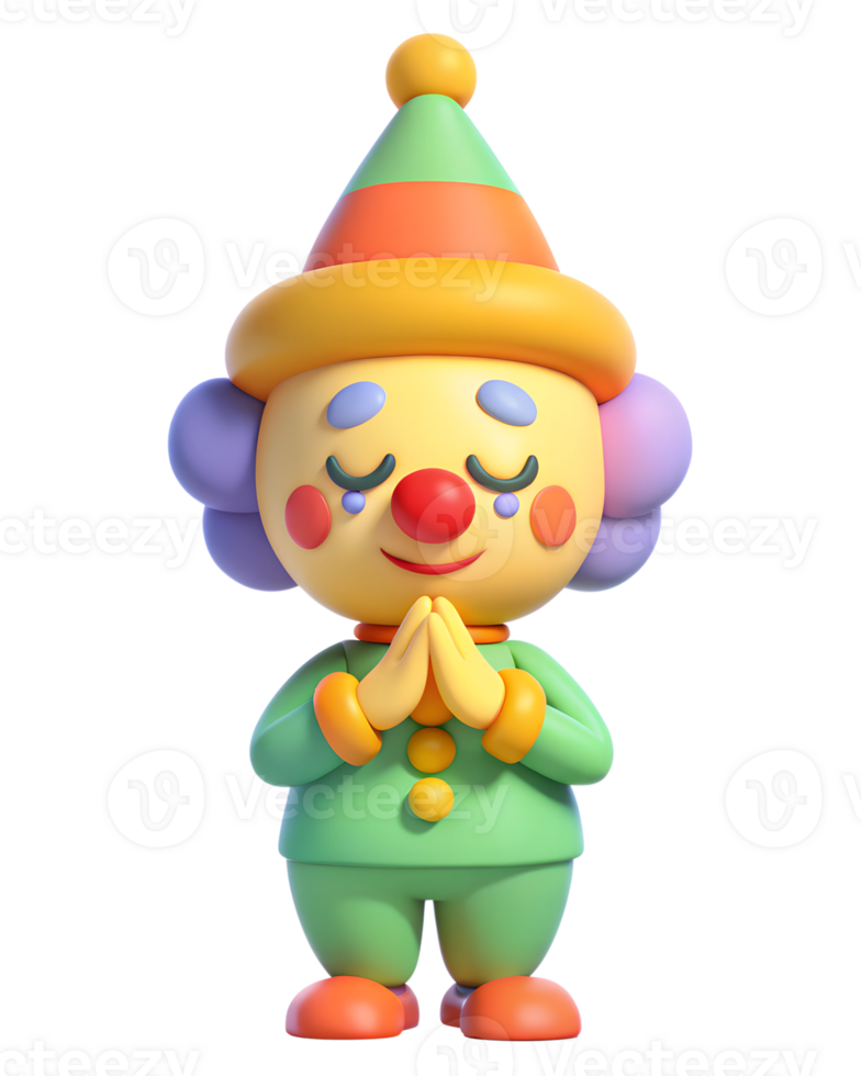 3D anime rendering of a praying clown. isolated on transparent background png