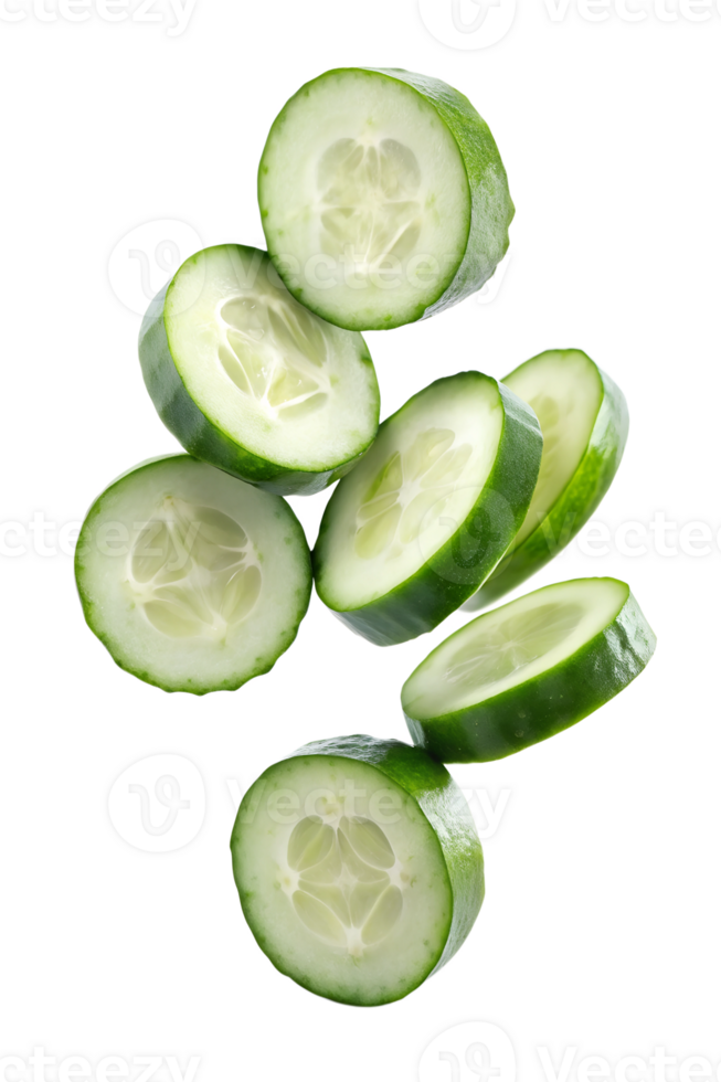 Cucumber slices Floating in mid-air isolated on transparent background png