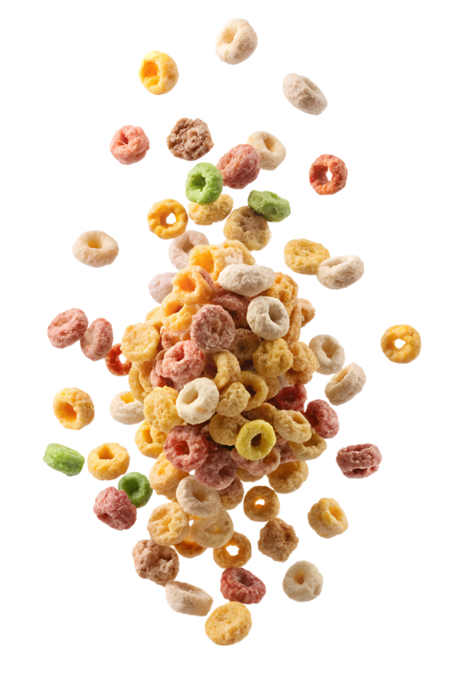 Colors full Cereal clusters Floating in mid-air isolated on transparent background png