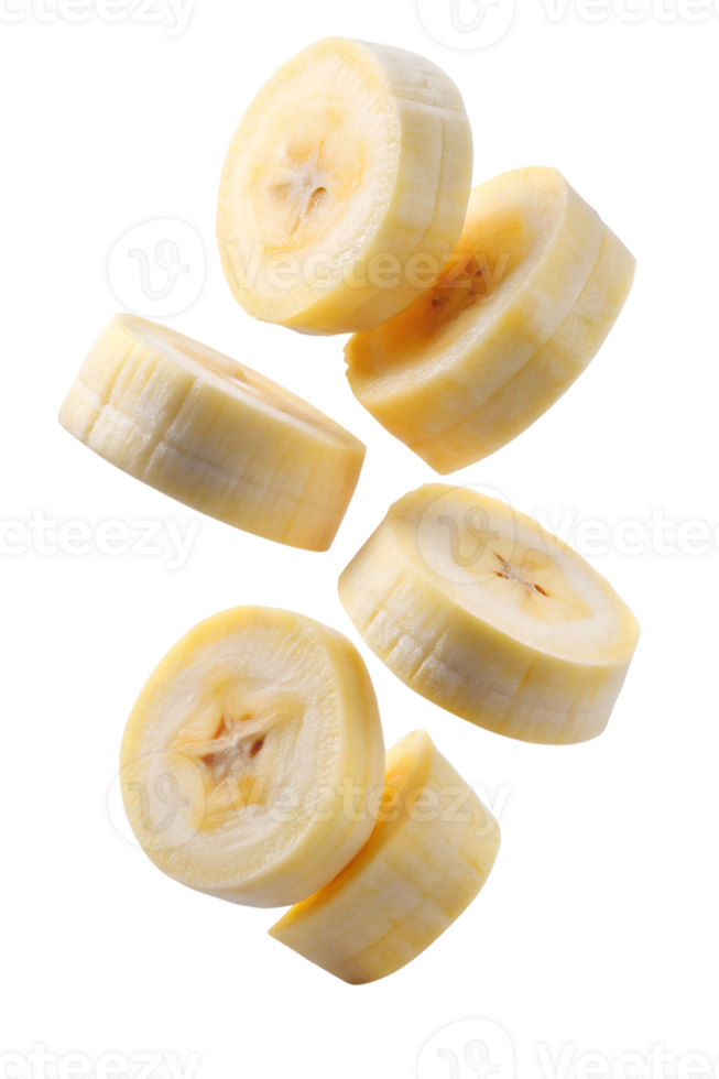 Banana slices Floating in mid-air isolated on transparent background png