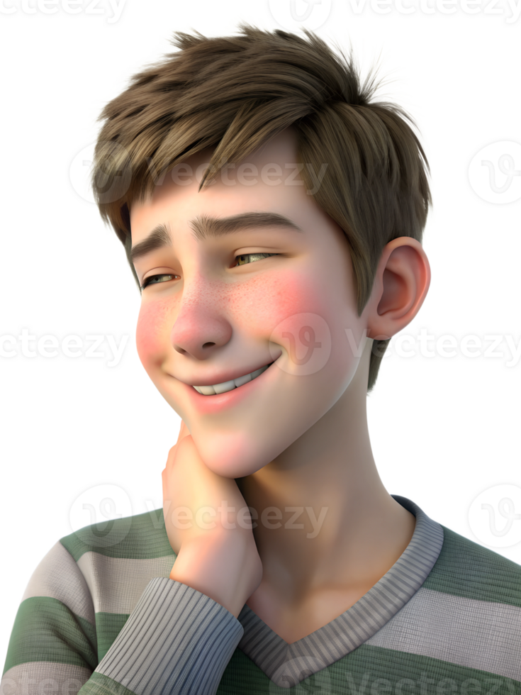 3d cute style illustration of A teenage boy, around 16, with his cheeks flushed red, scratching the back of his neck with a sheepish smile png