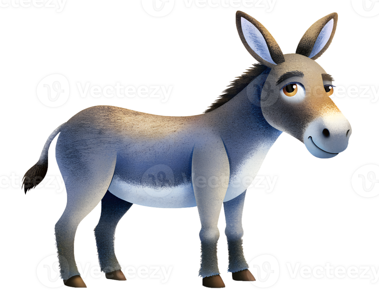 illustration style of donkey standing isolated on a transparent background png