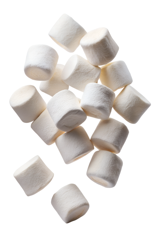Marshmallow pieces Floating in mid-air isolated on transparent background png