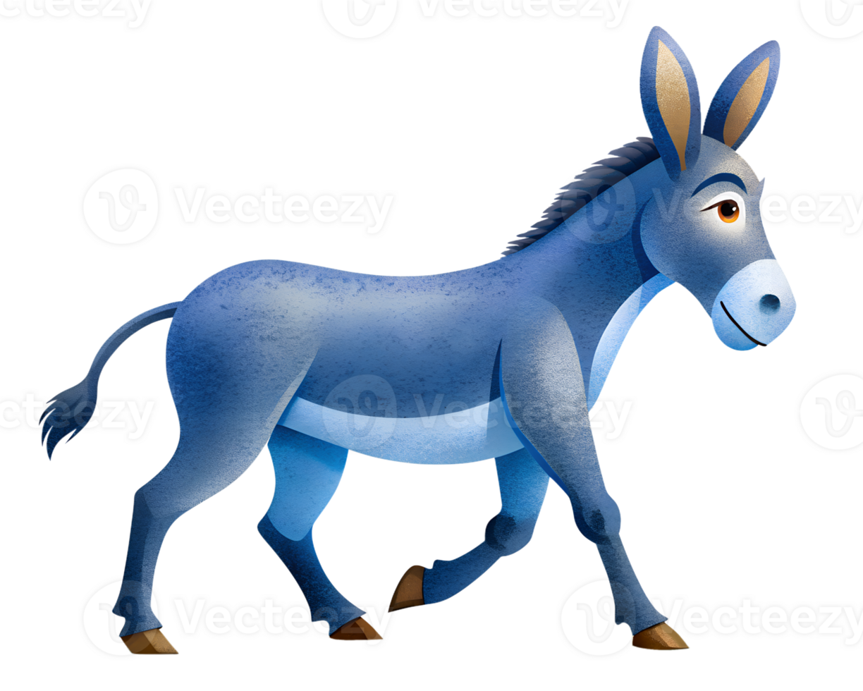 illustration style of blue donkey walking isolated on a transparent background png