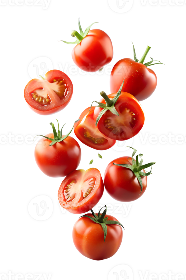 Tomato chunks Floating in mid-air isolated on transparent background png