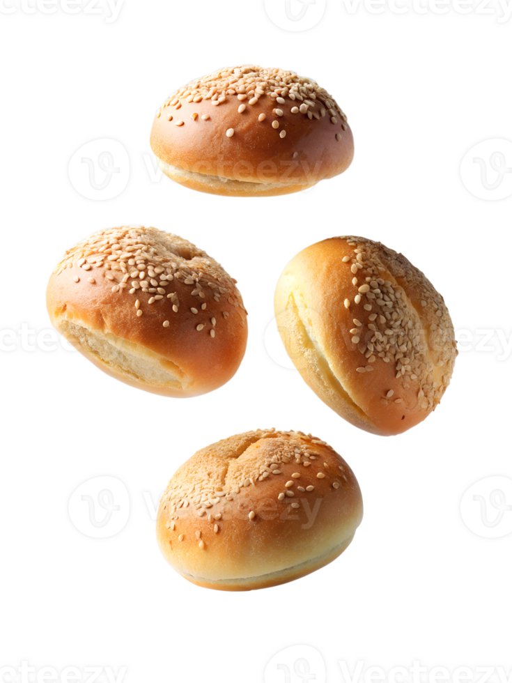 wheat buns in mid-air isolated on a transparent background png