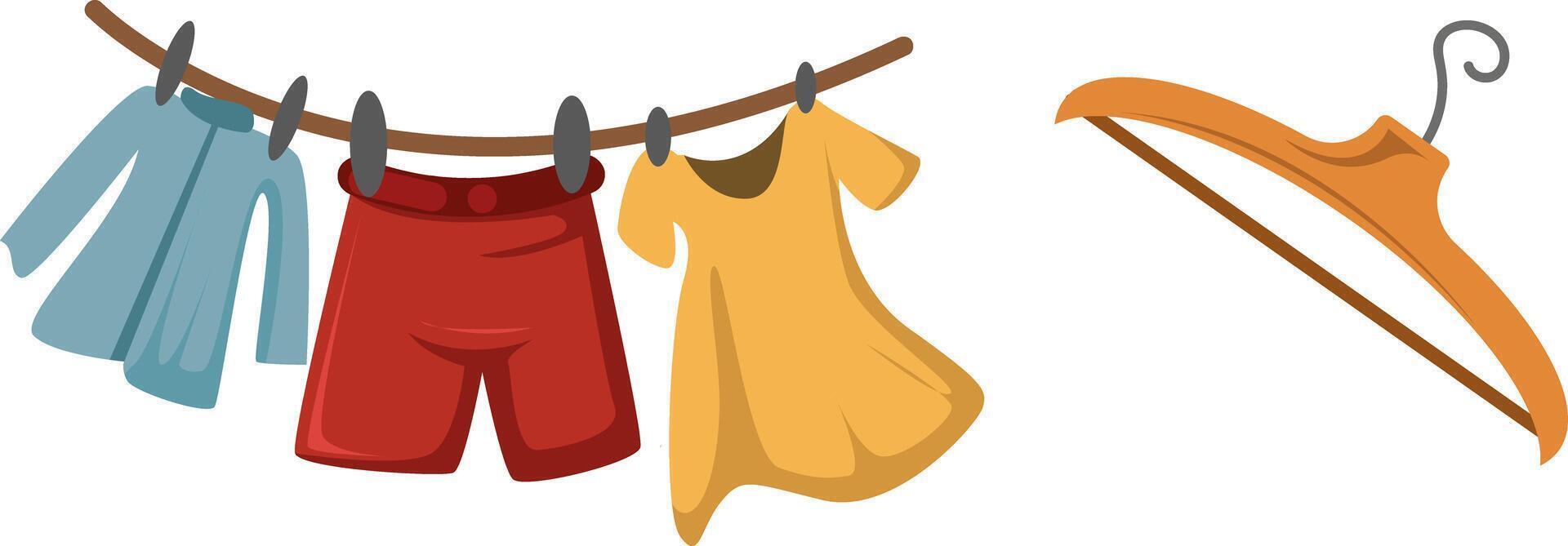 Casual Clothes Hanging on Clothesline vector