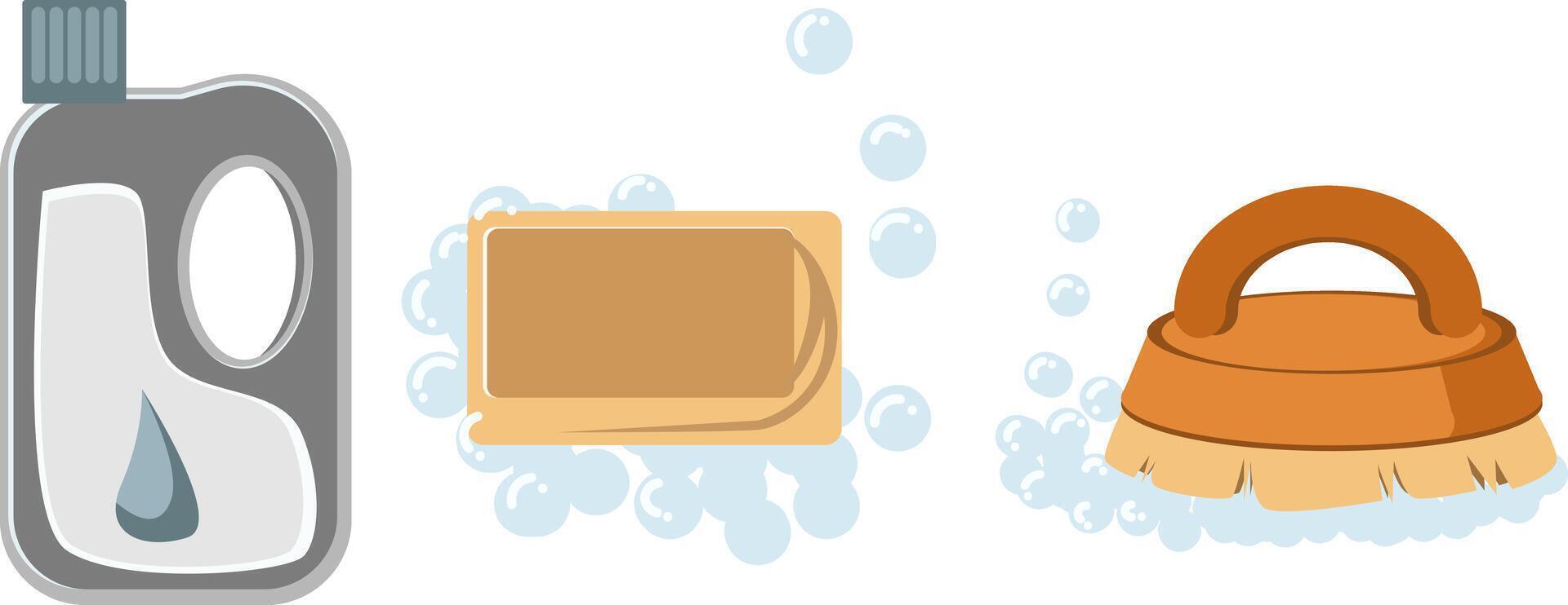 Colorful Cleaning Supplies with Soap Bubbles vector