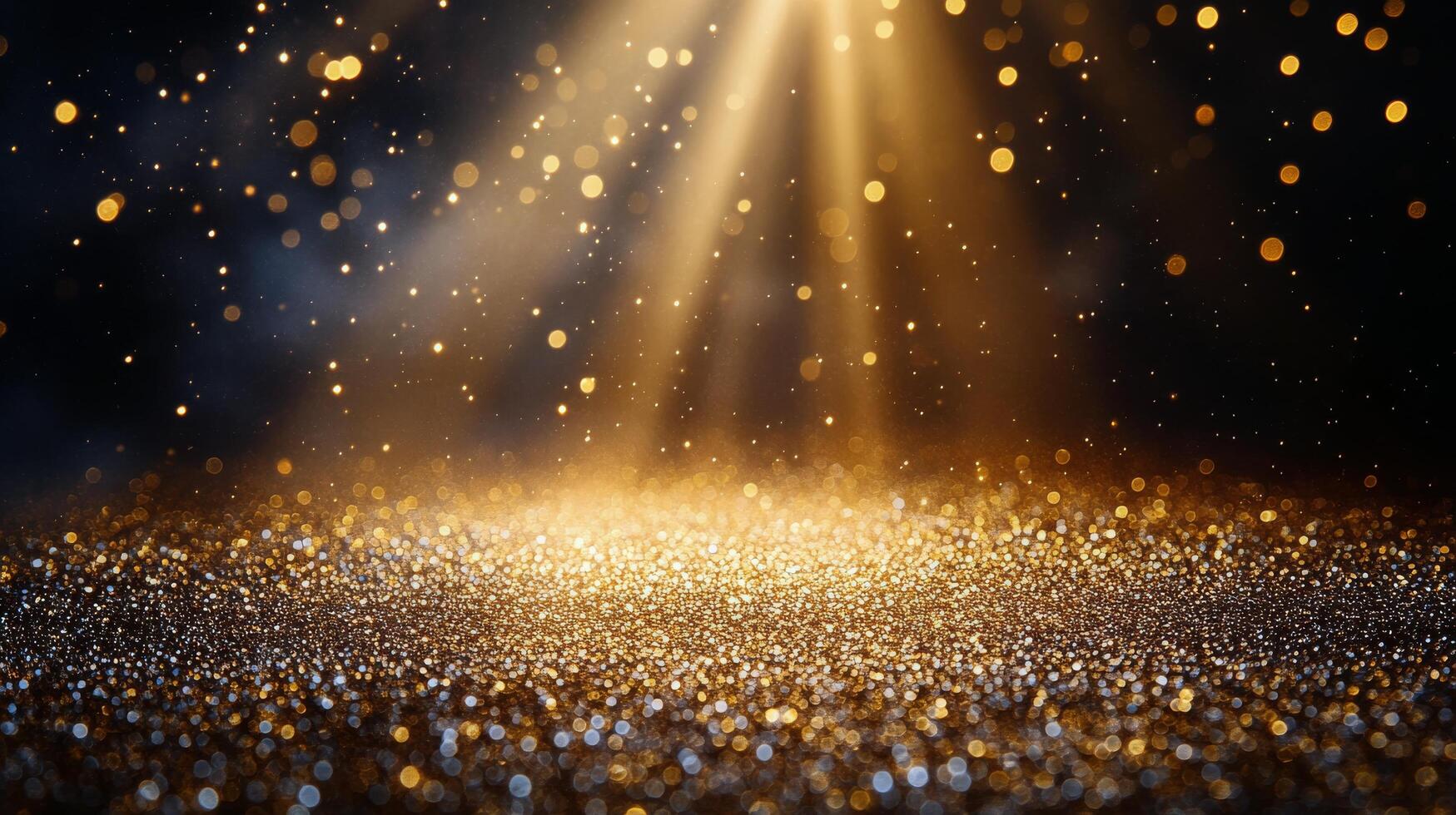 Golden sparkles illuminate the stage with light rays creating a magical atmosphere photo
