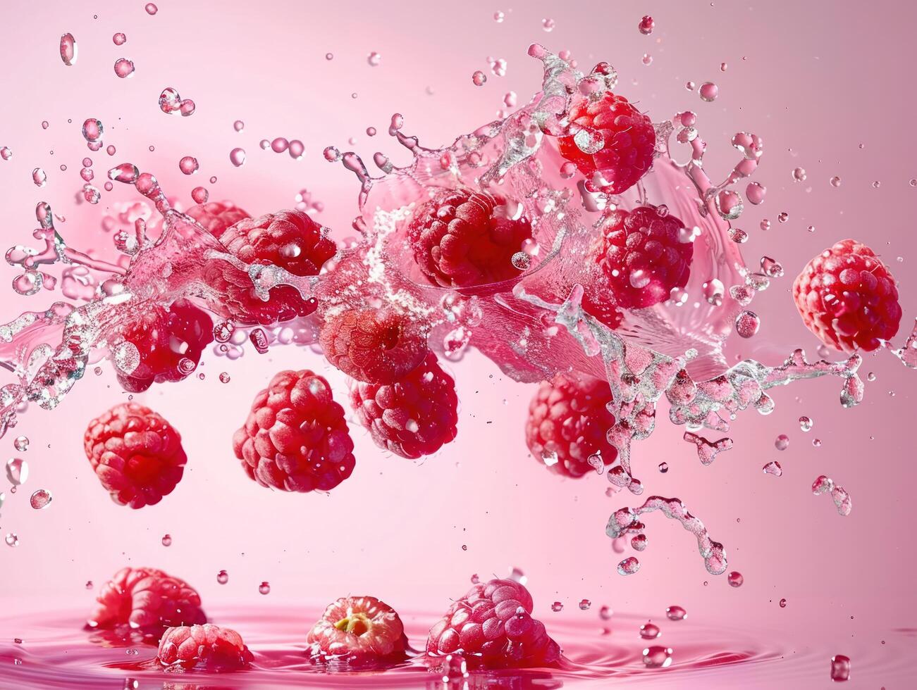 Levitating and splashing raspberry clusters separated photo