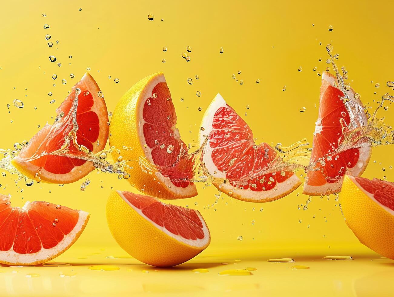 Levitating and splashing starfruit slices separated photo