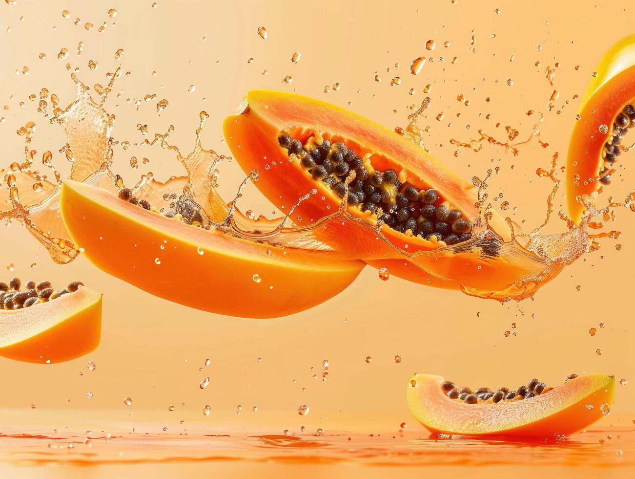 Levitating and splashing pear slices separated photo