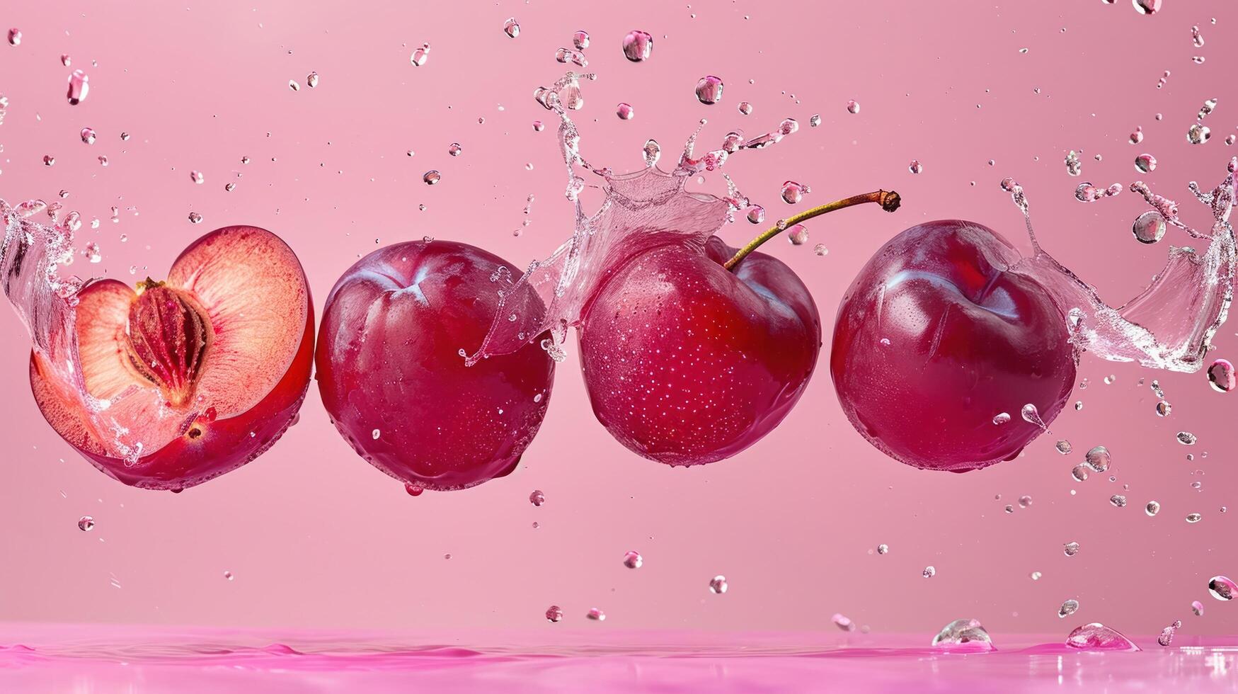 Levitating and splashing plum segments separated photo